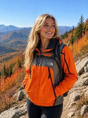 North Face Orange & Gray Color Block Insulated Parka